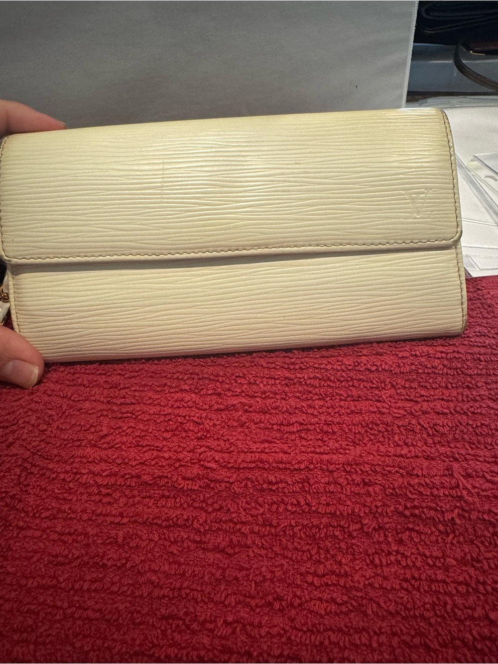 Louis Vuitton Cream Epi Leather Wallet with Chain and COA